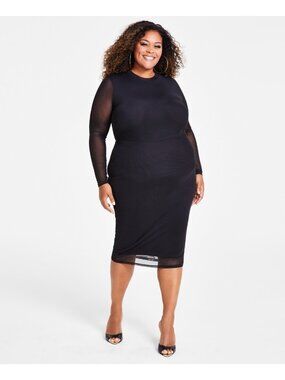 Nina Parker Trendy Plus Size 4X Scoop-Neck Long-Sleeve Mesh Dress Black MSRP$99